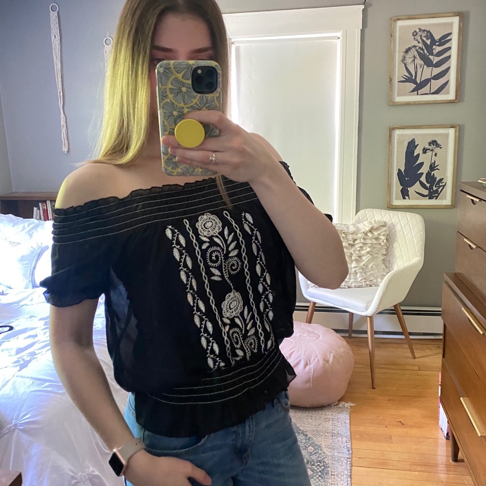 Black Off the Shoulder Peasant Top